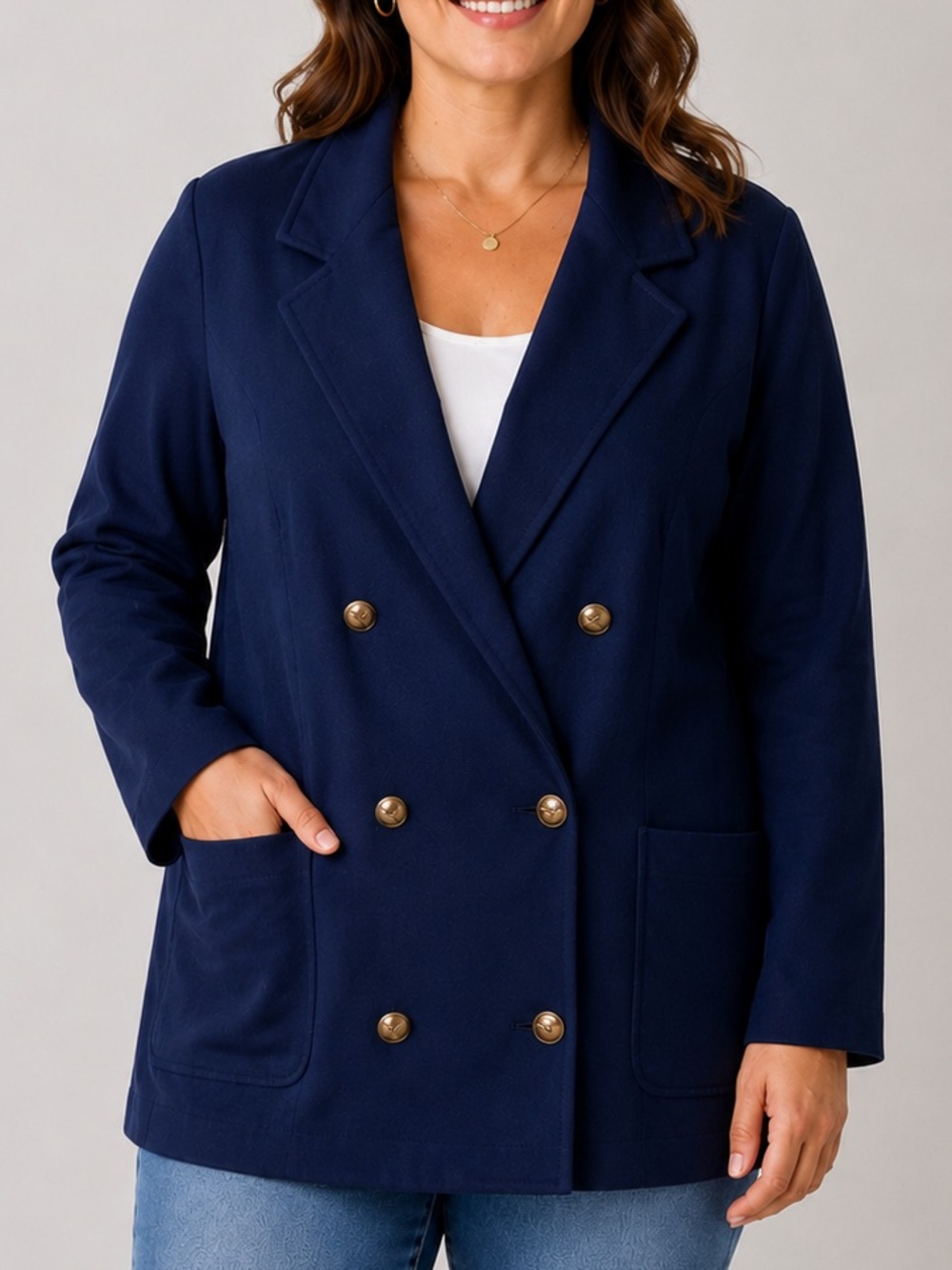 Max Mara Women’s Size 12 Vintage Navy Blue Blazer Jacket Wool Cashmere Gold